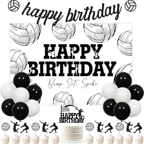 Kreatwow Volleyball Décorations d'anniversaire de volleyball Toile de fond de joyeux anniversaire de volleyball Décorations de fête sur le thème du volleyball Bannière de volleyball Décor
