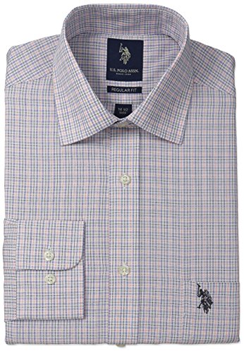 U.S. Polo Assn. Men's Plaid Tattersal Semi Spread Collar Dress Shirt