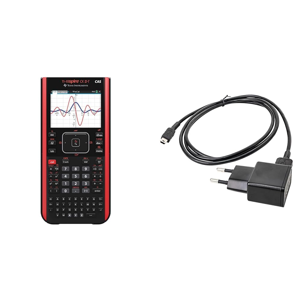 Texas Instruments TI-NSP CX II CAS FC (NSCXCAS2FC8E1A) & NETZTEIL, Alimentatore di rete/caricatore TI-Nspire, Nero