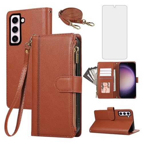 Coque Samsung S23 Plus portefeuille porte-carte zippé protection verre trempé S23+