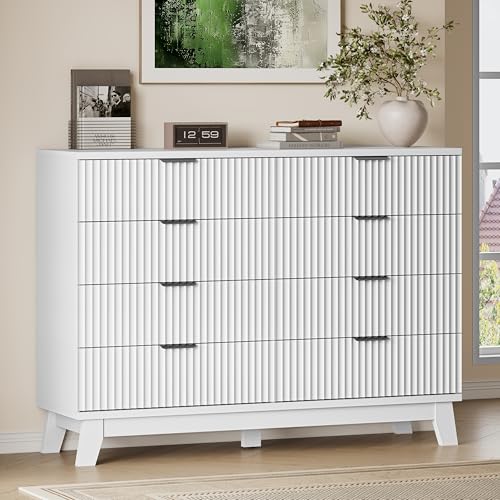 Image of BORNOON 53 inch Wide Dresser for Bedroom, 8-Drawer Fluted Chest of Drawers, Modern Wood Highboy with Metal Slides and Handles, Anti-Tip Kit, Vertical Clothes Storage Organizer for Apartment, Closet
