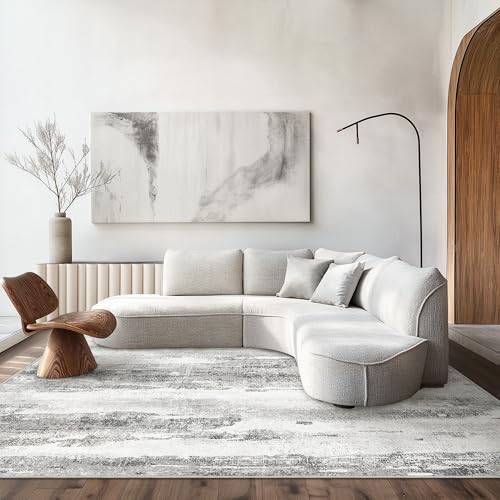 Area Rugs 6x9 for Living Room Bedroom Machine Washable Large Gray Area Rug Abstract Soft Throw Rug, Indoor Floor Cover, Lightweight Non Slip Backing Thin Rug