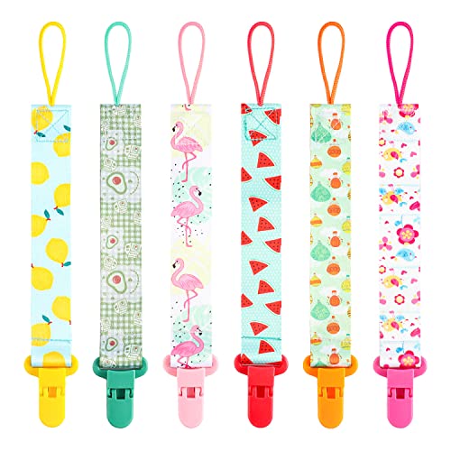 6 Piezas Cadena Chupete Bebe, Chupetes de Clip Bebé Cadena Chupete Tela con Patrón de Dibujos Animados, Sujeta Chupete para Niños y Niñas Nacido Baby Shower