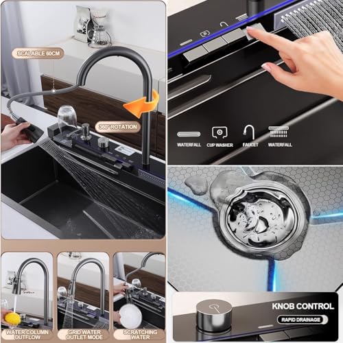 Fregadero de cocina de acero inoxidable con grifo extraíble completo 5