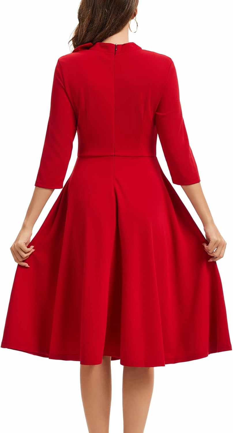 ZonJie Womens Elegant Cocktail Party A-line Flare Hem Dress with Pocket - Image 5