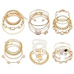 IFKM 6 PACK (24 PCS) Boho Gold Chain Bracelets Set for Women, 14K Gold Plated Multiple Layered Stackable Open Cuff Wrap Bangle Adjustable Link Italian Cuban Jewelry for Women Gift