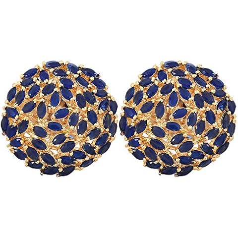 Ratnavali Jewels Yellow Gold Tone Green Cubic Zirconia Shinning Party Bold Stud Earrings (Blue) Cover