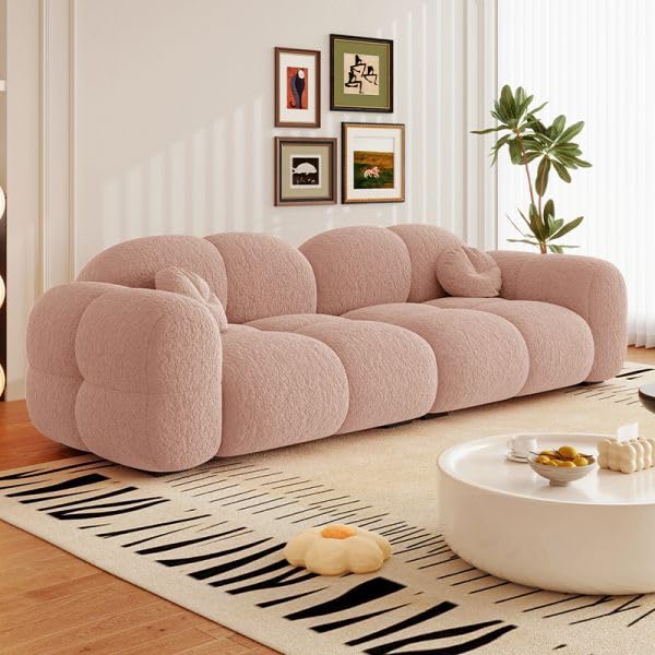 Alpha Modern Cloud Sofa – Premium 3 Seater Bubble Sofa for Living Room, Hotels & Offices (Light Pink Boucle)-image-27
