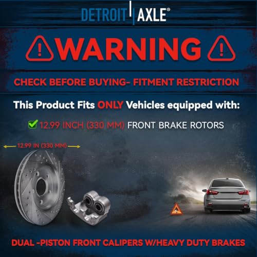 Image of Detroit Axle - Front Brake Kit for Chrysler Town & Country Voyager Pacifica | Dodge Journey Grand Caravan Ram C /V Replacement Brakes Rotors Ceramic Brake Pads: 12.99 inch inch Rotor