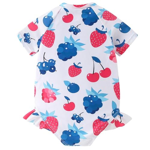 Image of AMIYAN Toddler Girls One-Piece Swimwear Short Sleeve Ruffle Swimsuit Zipper Rash Guard Bathing Suit for Little Girls 1-5Y