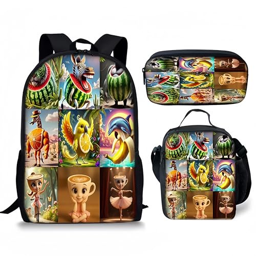 3PCS Italian Brainrot Large Backpack,17in Casual Shoulder Waterproof Lightweight Daypack Gifts (Color 2)