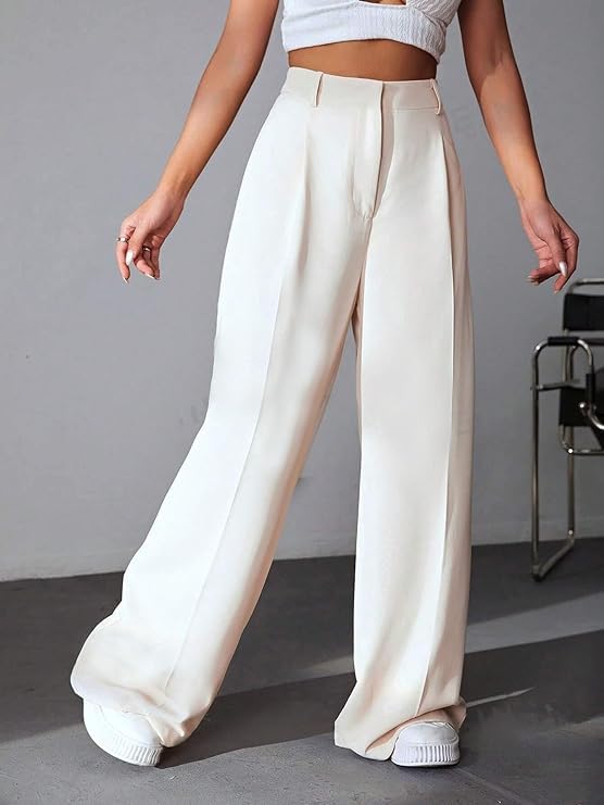 Image of GRECIILOOKS Women High Rise High Waist Trousers Flared Korean Style Formal Pants| Elegant Workwear for Office, College & Events (Available in Plus Size)