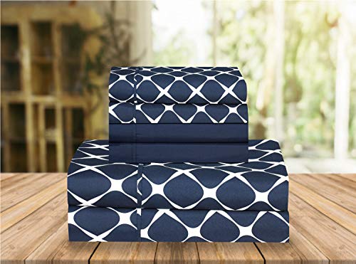 Elegant Comfort Luxury Soft Bed Sheets Bloomingdale Pattern - 1500 Premium Hotel Quality Microfiber Softness Wrinkle and Fade Resistant (6-Piece) Bedding Set, Full, Navy Blue