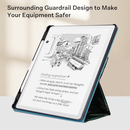 Image of CoBak Case for 11 inch Kindle Scribe 3rd Generation 2025, Kindle Scribe Colorsoft with Two Viewing Angles - All New PU Leather Cover with Auto Sleep Wake, Pen Holder. Green Pattern