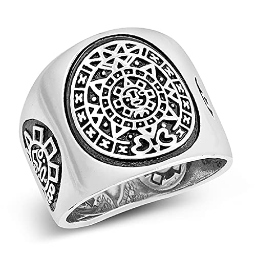 Aztec Mayan Calendar Ring Sterling Silver 925