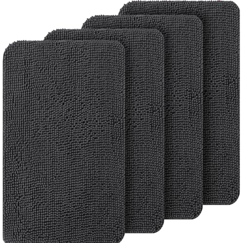 Image of OLANLY Dog Door Mat Set 4-Piece 30x20, Absorbs Moisture and Dirt, Absorbent Non-Slip Washable Doormat, Quick Dry Chenille Mud Mat for Dogs, Entry Indoor Entryway Carpet for Inside Floor, Dark Grey