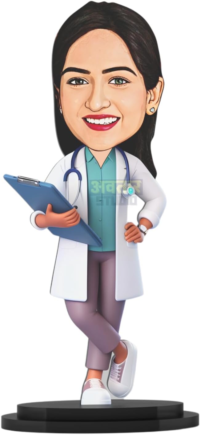 Engineered Wood Avataar Studio Personalized Gift Tabletop Father Character Caricature Rectangular Photo Frame Unique Design Customized Gift (Doctor Lady) Multicolor 7.5 x 3.5 Inch