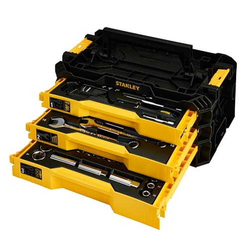 STANLEY Jogo de Ferramentas Manuais com Caixa Organizadora Baú com 3 Gavetas, Acompanha 126 Ferramentas, Modelo STMT98107