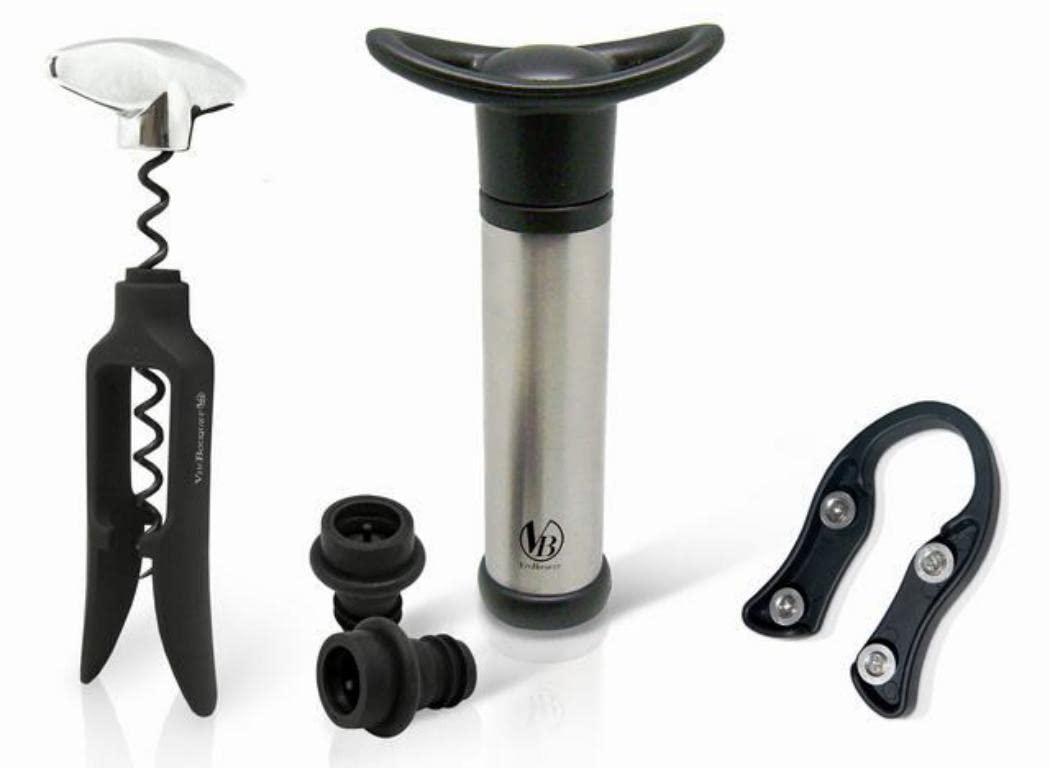 VB VIN BOUQUETFI 003 SET Twist Corkscrew Set, Foil Cutter And Vacuum Pump With Spare Stoppers