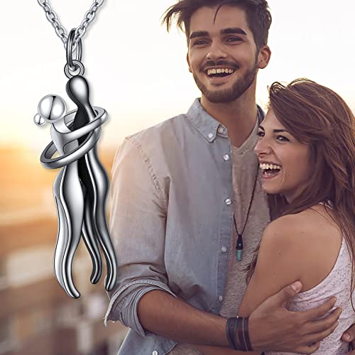 Flyow Hug Couple Necklace S925 Sterling Silver Hugging Necklace Anniversary Jewelry For Him And Her,Lover Valentines Day Gift #TOP3