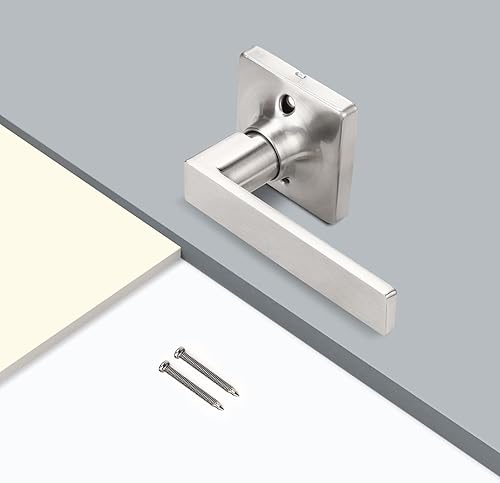 Miniatura 7 de GOBEKOR Paquete de 4 manijas de puerta de níquel cepillado, manijas de puerta interiores sin llave para armario, manijas de puerta cuadradas