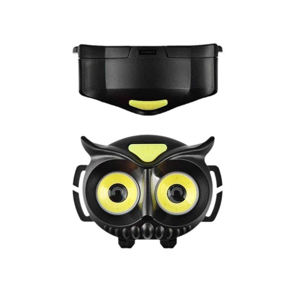 Linterna frontal LED, faro delantero de búho para niños y adultos, ligero, lámpara de cabeza COB, 4 modos de luces de cabeza alimentadas por batería para acampar al aire libre, senderismo, regalos