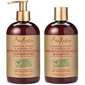 SheaMoisture-Manuka-Honey-Mafura-Oil-Intensive-Hydration-Shampoo-Conditioner-Set-of-2-13-fl-Oz-each Shea Moisture Shampoo and Conditioner Set, Manuka Honey, Mafura Oil, Baobab Oil & Fig Extract, Hydrate + Replenish, Vitamin C, Sulfate Free & Hair Color Safe, Deep Conditioning, 13 Fl Oz Ea