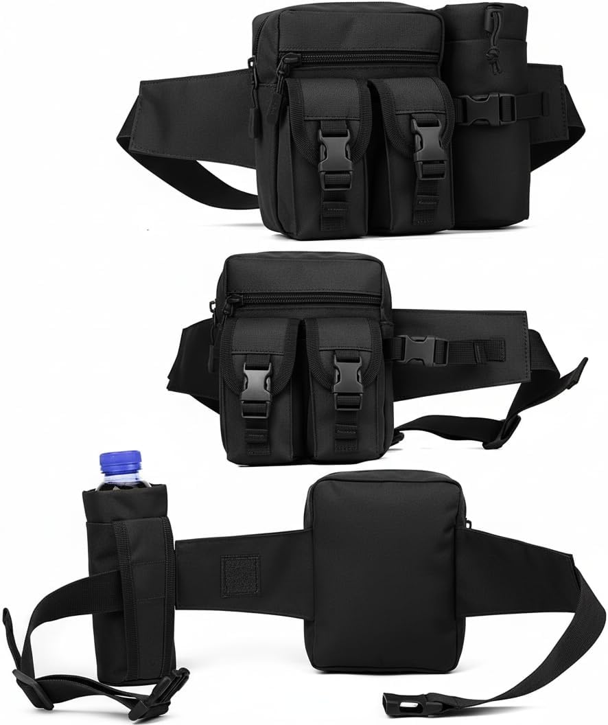 TeckMed Tactical Black Gear Pouch with EMT Shear & Bottle Holder | Heavy Duty Waterproof Molle Waist Bag for Hiking, Hunting, Trekking, Travel