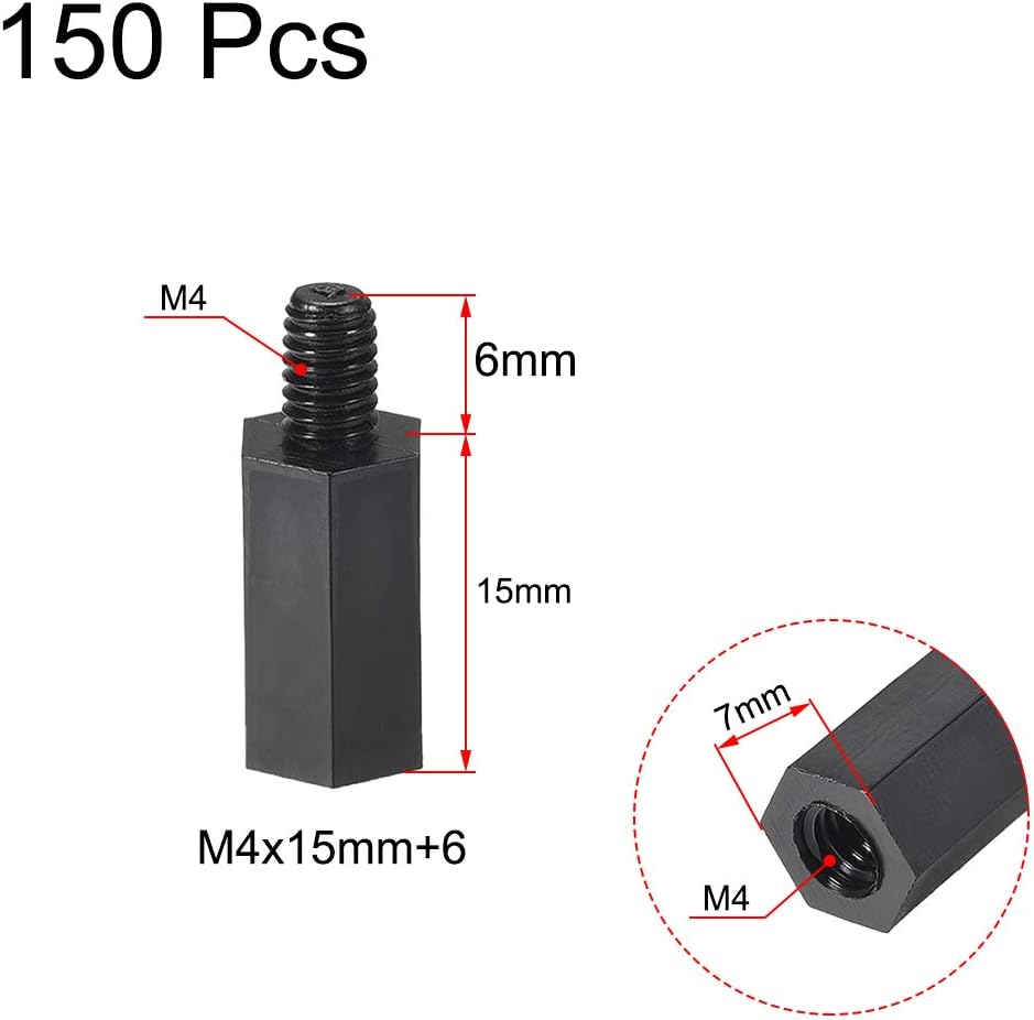 sourcing map M4x15mm+6mm Male-Female Hex Nylon PCB Motherboard Spacer Standoff for FPV Drone Quadcopter Computer & Circuit Board Black 150pcs - Image 3