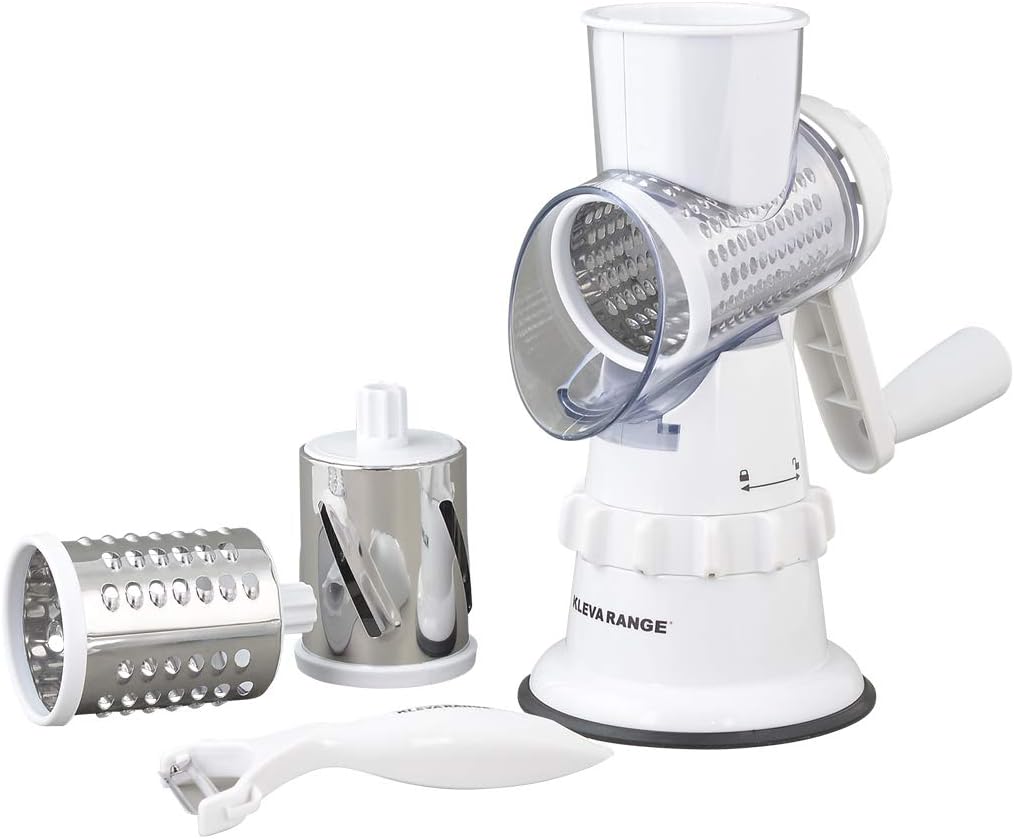 High Street TV01450 Rotary Grater, Vegetable Mandolin Slicer with 3 Drum Sizes & Bonus Two Way Peeler, Plastic