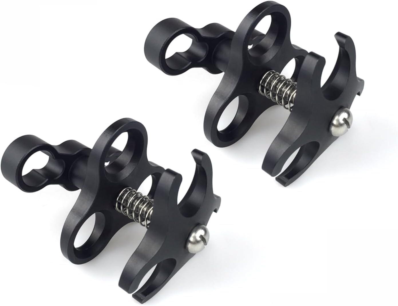 Aluminum Ball Clamp Joint Bracket Arm, 1-inch Double Spring Design, Black, 2-Pack
