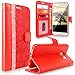 S7 Case, Galaxy S7 Case, Cellularvilla [Diamond Jewel] Embossed Flower Design Premium Pu Leather Wallet Case [Card Slots] [Stand Feature] Folio Flip Cover For Samsung Galaxy S7 (Red Bling)