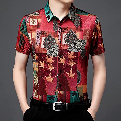 Chemise hawaïenne rouge pour homme style vintage d'été