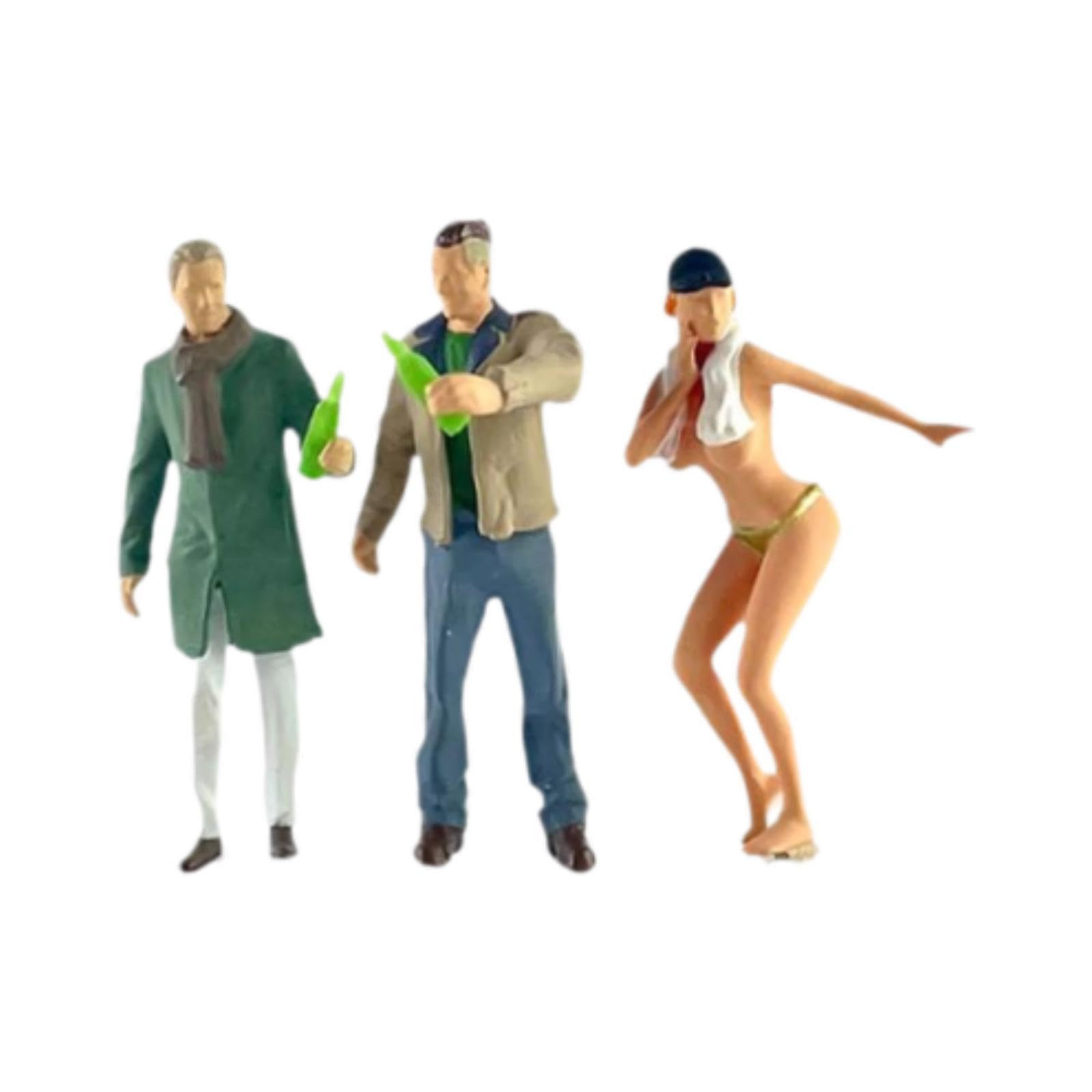 Fancyes 3X 1/64 Scale Diorama Figures Restaurant Bar Miniature Scene Train Park Desk Ornament Fairy Garden Hand Painted People Models