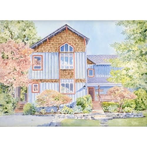 Custom watercolor house portrait painting, handmade artwork (10x14", Color)