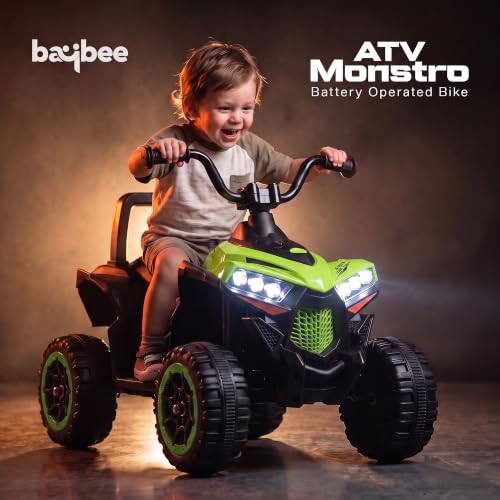 Image of Baybee Monstro Baby Electric Bike for Kids | Rechargeable Balance Bikes with LED Lights, USB, Music & Backrest | Beach ATV Dirt Bikes, 6V Battery Operated Kids Bike for 2-5 Year Boy Girl (Lite Green)