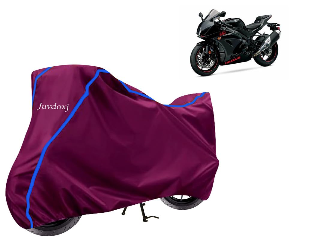 Juvdoxj - Bike Cover Water Resistant Compatible with Suzuki GSX R1000 Bike Cover with Elastic and Belt Bukle Lock with Stripe Piping Design(Mahroon and Blue)
