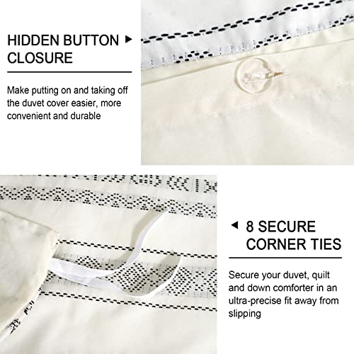 Phf 100% Cotton Jacquard Duvet Cover Set King Size, 3Pcs Boho Textured Comforter Cover Set, Yarn-Dyed Farmhouse Duvet Cover With Pillow Shams Bedding Collection, 106"X 92", Black And Ivory #TOP5