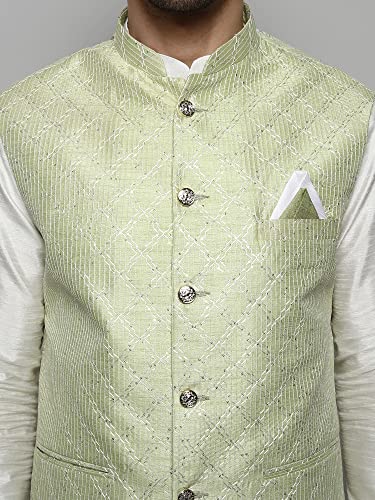 Image of Uri and MacKenzie Men's Silk Blend Kurta Churidar Pyjama with Stylish Nehru Jacket
