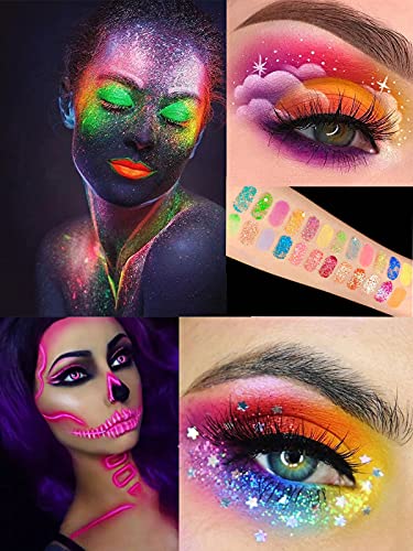 EBANKU Neon Lidschatten Palette Glitzer, 24 Farben UV Grow Blacklight Makeup Eyeshadow Palettes Matte Glitter, für Augen… – Bild 8