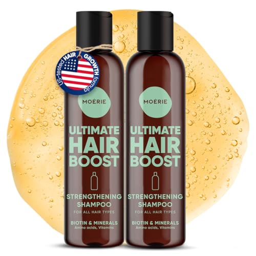 Image of Moerie Hair Growth Shampoo for Men and Women, Hair Loss Solution with Biotin and Rosemary, Thickening Shampoo for Thinning Hair - Ultimate Boost for All Hair Types, Double Set