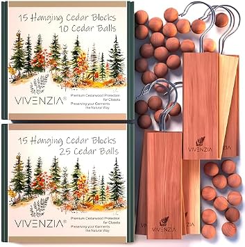 Cedar Blocks for Closet 65 pcs 30 hangups & 35 Balls. Aromatic Cedar for Closets, Natural Aromatic Hangers & Drawer Fresheners, Chemical-Free Protection for Cherished Fabrics.
