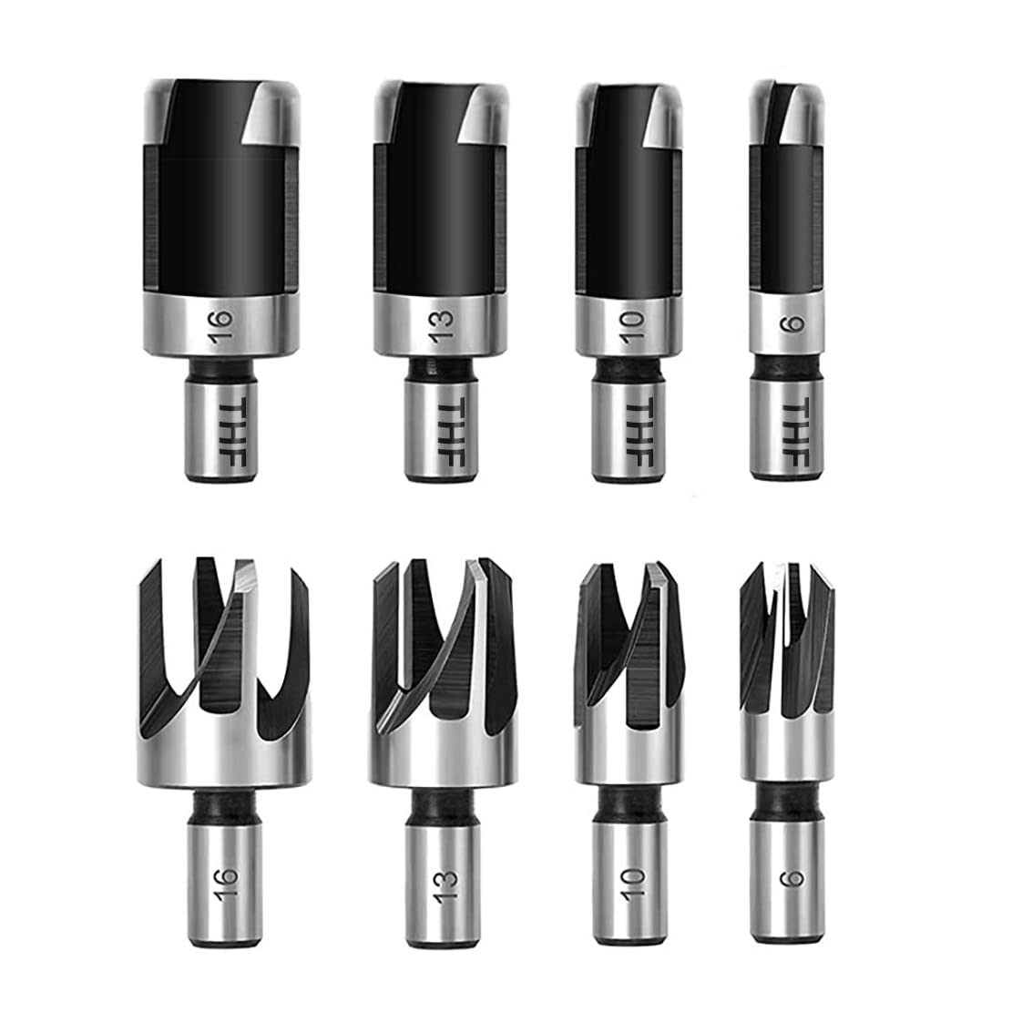 THF 8pcs Standard Wood Plug Cutter Set, Wood Dowel Maker Plug Hole