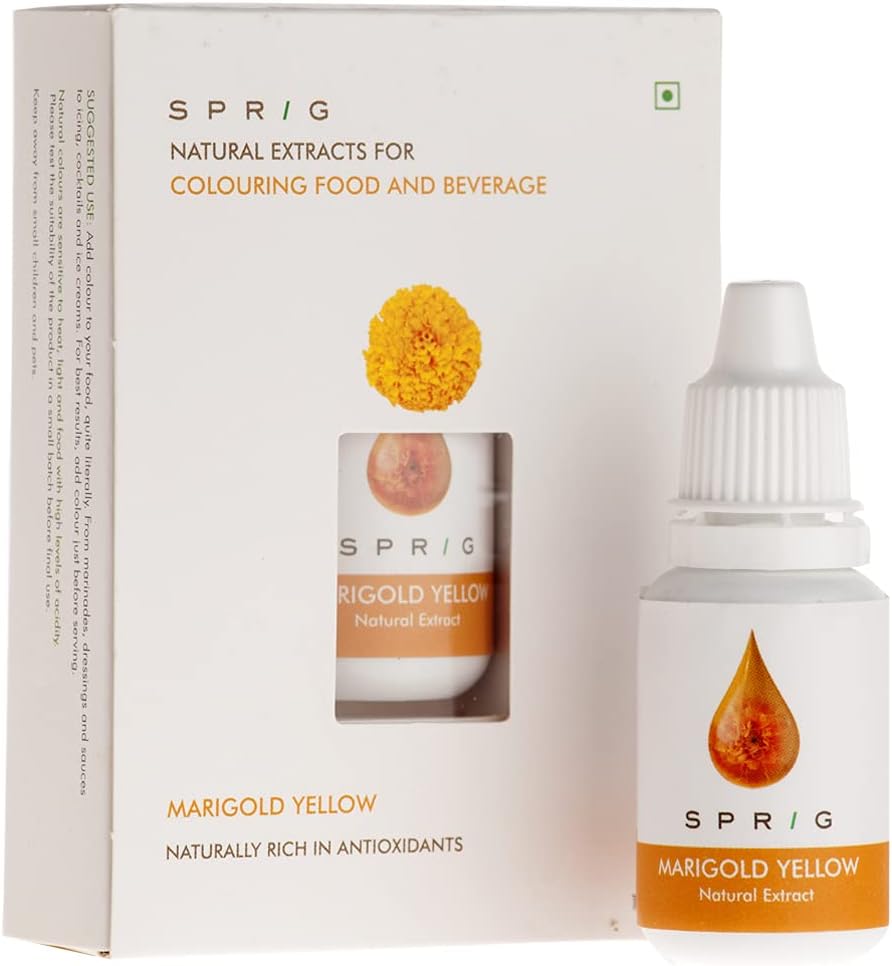 S P R I G Plant-based Natural Extracts Edible Food Colour with No Chemical Additives (Vegan, Bright Yellow) - 15 ml