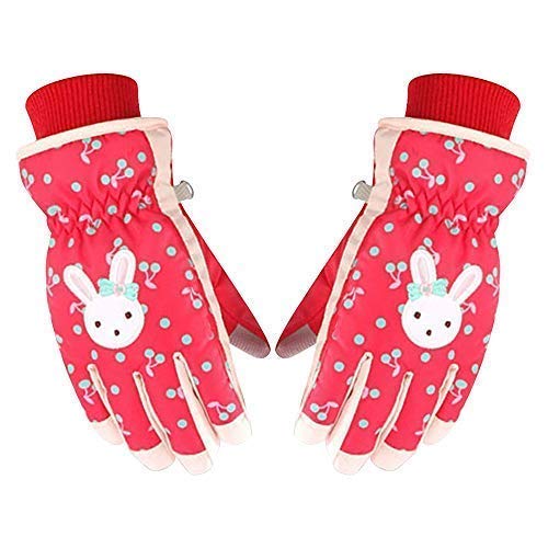 Gants de ski pour Enfants imperméables et respirants Gants de Snowboard Filles Enfants Hiver Gants pour le Temps Froid Motifs de lapins de Dessin animé pour le Cyclisme Traîneau à Glace Course à Pied