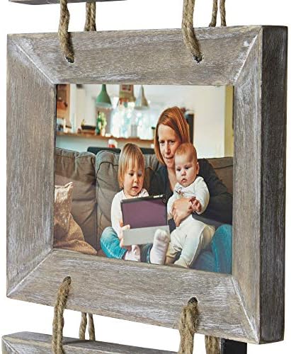 5 Hanging Wooden Photo Frames | Five Picture Frames | Rustic Hanging Decor | Photo Frame Collage | Multi Picture Frames for Wall | M&W