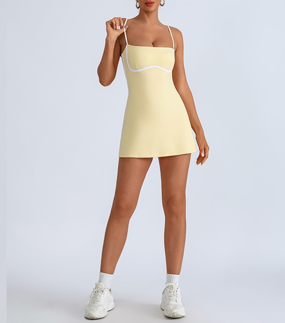 Women's Yoga Fitness Training Tennis Dress with Built-in Bra and Shorts