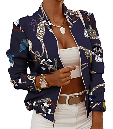 Femme Blouson Bomber Veste Mode Manteau Biker Moto Zipper Court Fleur Imprimer Chic Printemps Été Blouson Court Manches Longues