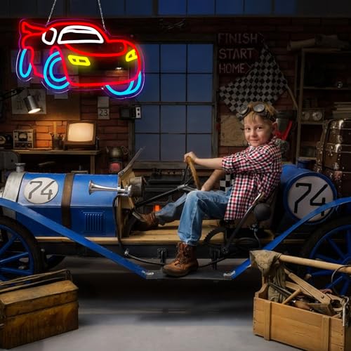 Image of Car Neon Sign Dimmable Racing Car Led Neon Light for Wall Decor for Bedroom Playroom Gameroom Birthday Party Gifts for Boys Girls Fans 15.75x9.06 IN-USB Powered-Acrylic