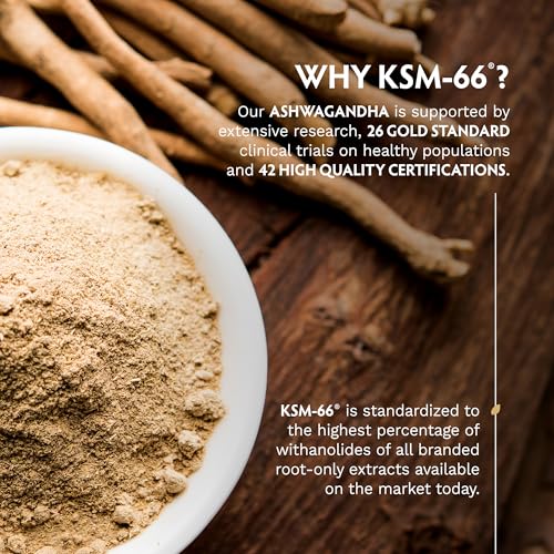 TRIBE ORGANICS Vegan Ashwagandha KSM 66 Pure Organic Root Powder Extract Ayurvedic Supplement - Focus Mood Support Increase Energy Strength 600mg of Natural KSM66 for Superior Absorption - 90 Capsules